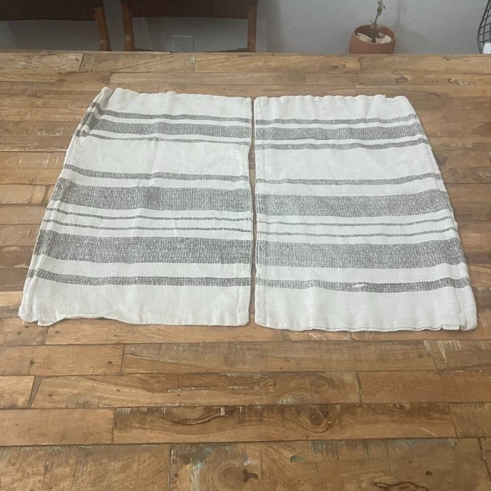Arhaus 2 Pillow Shams Gray & White Striped 100% Linen 14"x24"